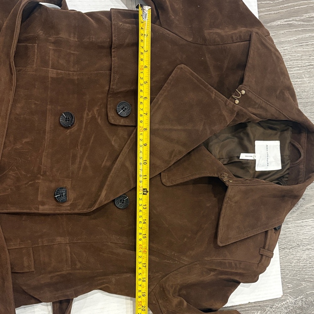 Avec Les Filles Brown Suede Double-Breasted Trench Coat - Picture 11 of 16
